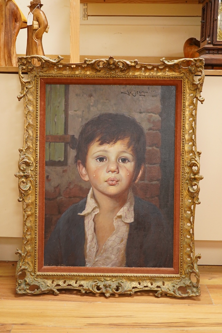 Giovanni Bragolin (1911-1981), A study of a crying young boy, signed upper right, oil on canvas, 69 x 49cm